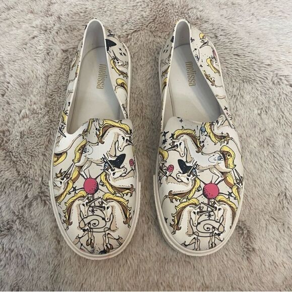 Melissa Ground Slip On Womens Size 6 White Unicorn Low Casual Sneaker Shoes - Picture 2 of 9